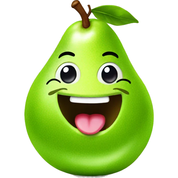 Shiny Green Cute pear with tongue emoji