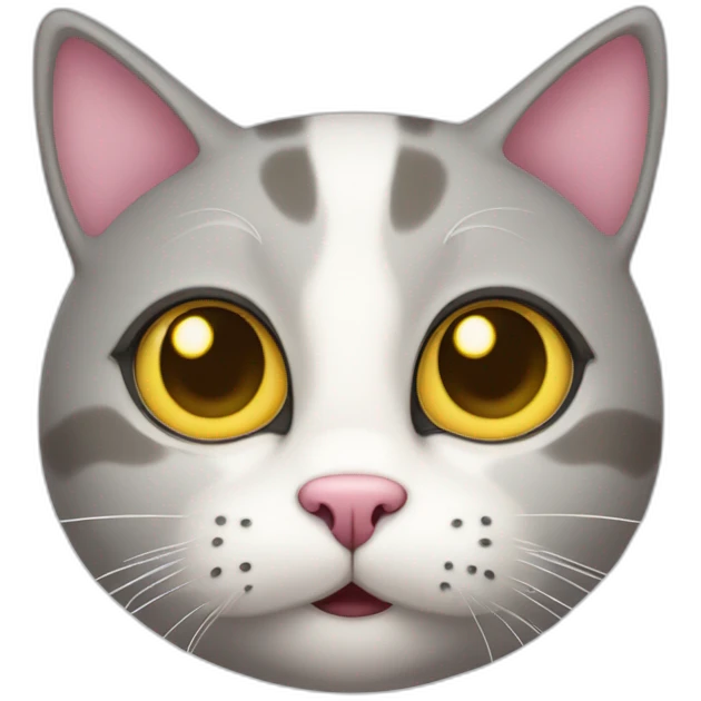 cat, mostly white face, pink nose, gray around ears and eyes, thin white line on top of head, yellowish grayish eyes emoji