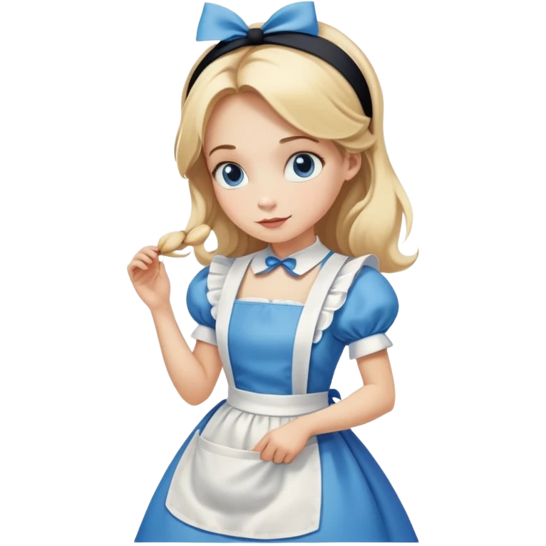 Disney's Alice in Wonderland curtseying in her blue dress with white apron, blonde hair with headband emoji