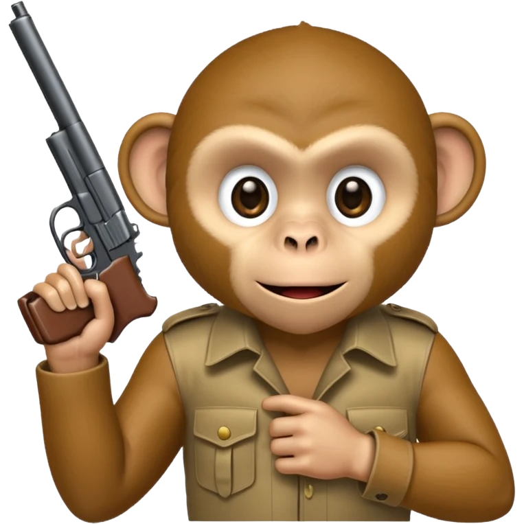 “A monkey covering his mouth with one hand and holding a gun to his head with the other hand.” emoji