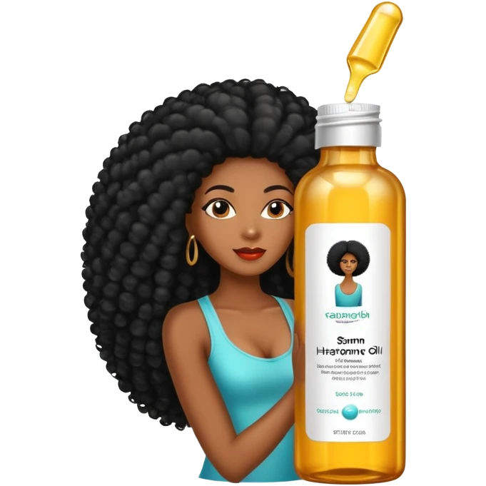 Serum Bottle of hair growth oil. Label has black woman with long afro hair. emoji