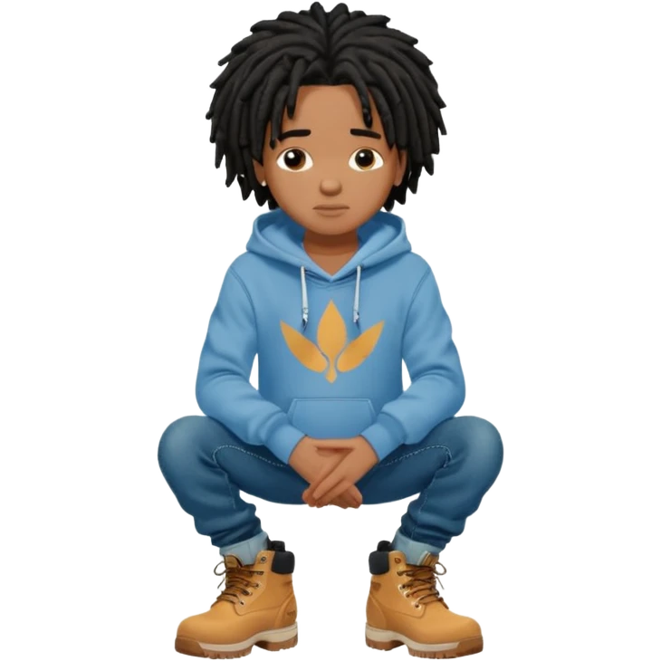 African American boy with short black dreadlocks wearing a Nike hoodie wearing denim skinny jeans and timberland boots with his hands folded across chest emoji