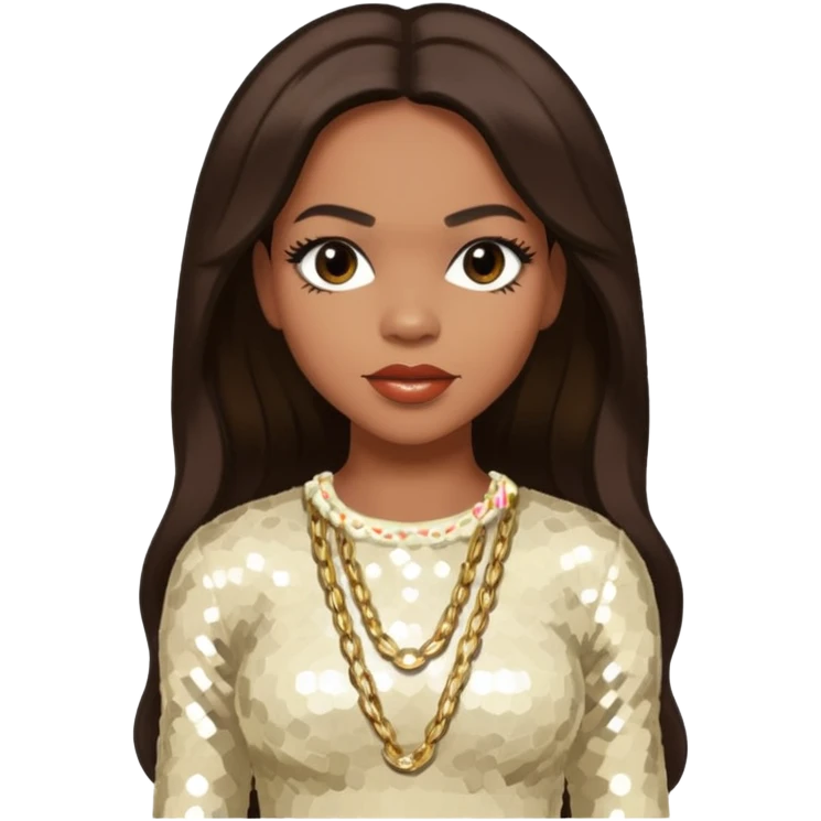 Tenitra Michelle Williams (b.1979) from Destiny's Child with medium dark skin, long dark brown hair, cream sequin outfit emoji