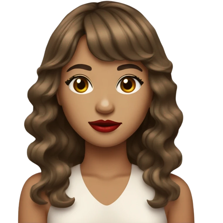 girl with tan skin brown wavy hair curtain bangs and red lips emoji