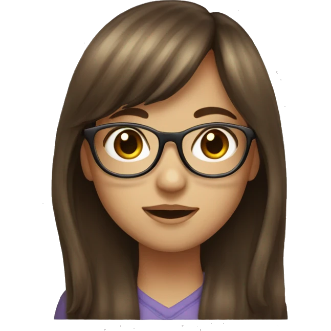 girl with long brown hair with bangs and hazel eyes and glasses emoji