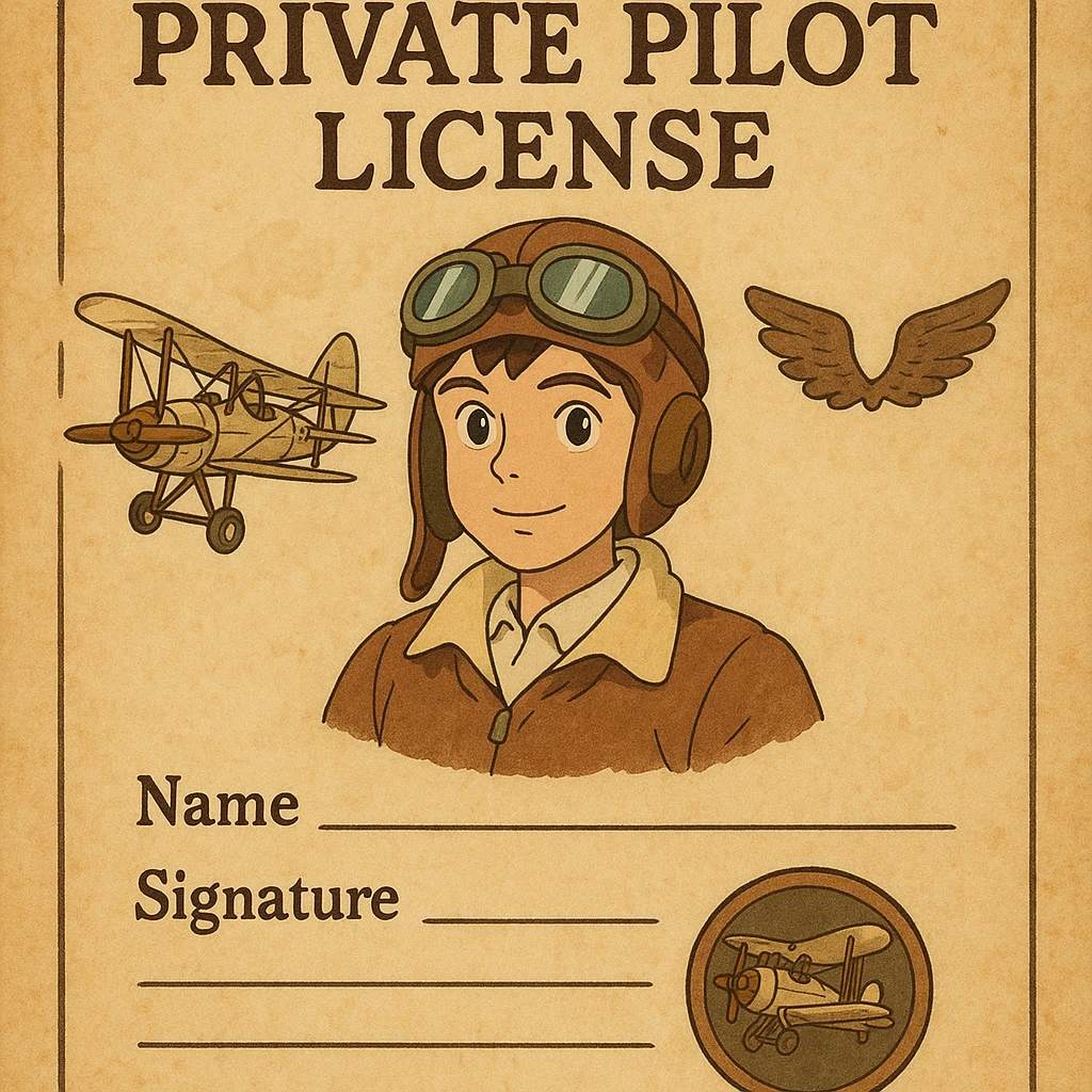 vintage-inspired private pilot license with a parchment background and classic aviation motifs emoji