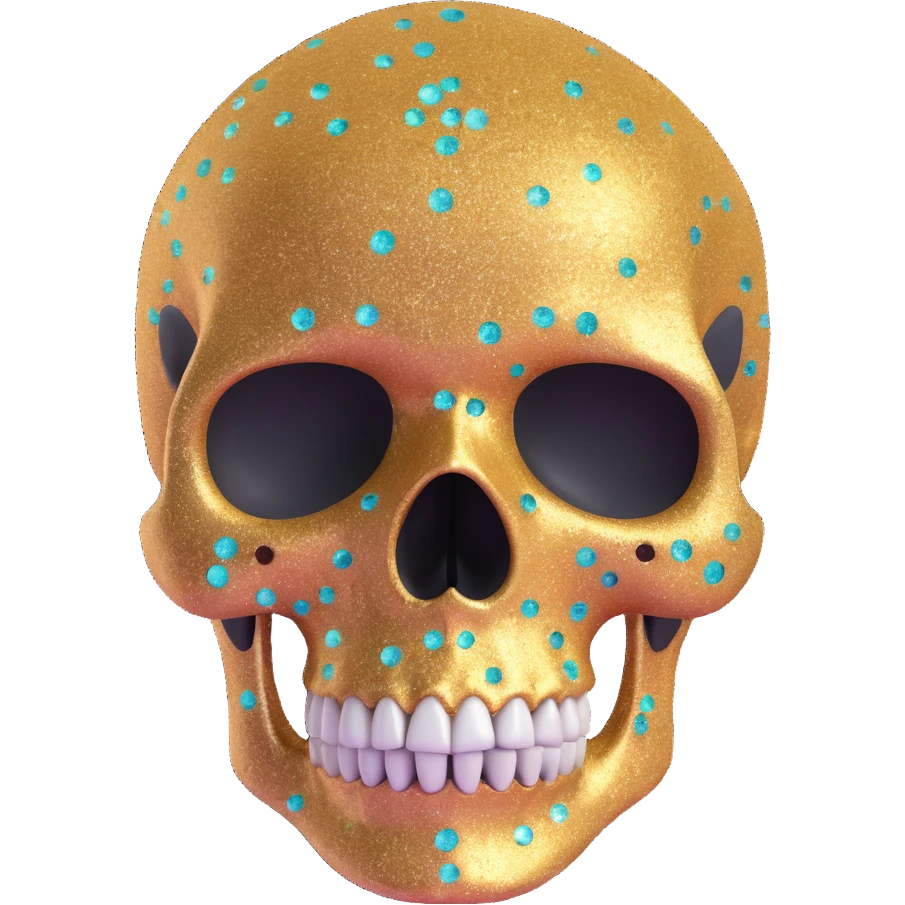 a glittery skull with sparkling highlights, shimmering textures, vibrant and eye-catching appearance emoji