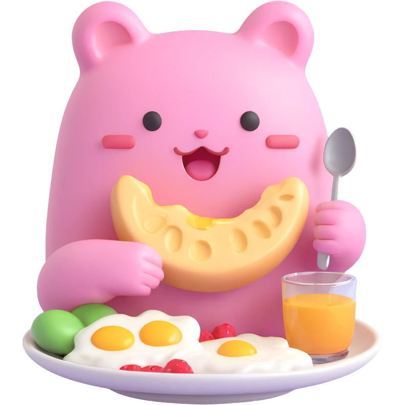 Ditto desayunando, 3D suave y caricaturesco emoji