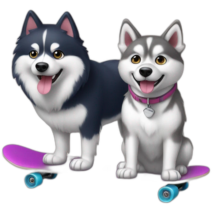 A spitz and a husky with cap on a skate board emoji