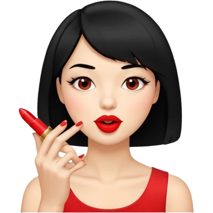 Chicas con pelo negro y corte bob haciendo que se muerde el dedo de manera picara emoji