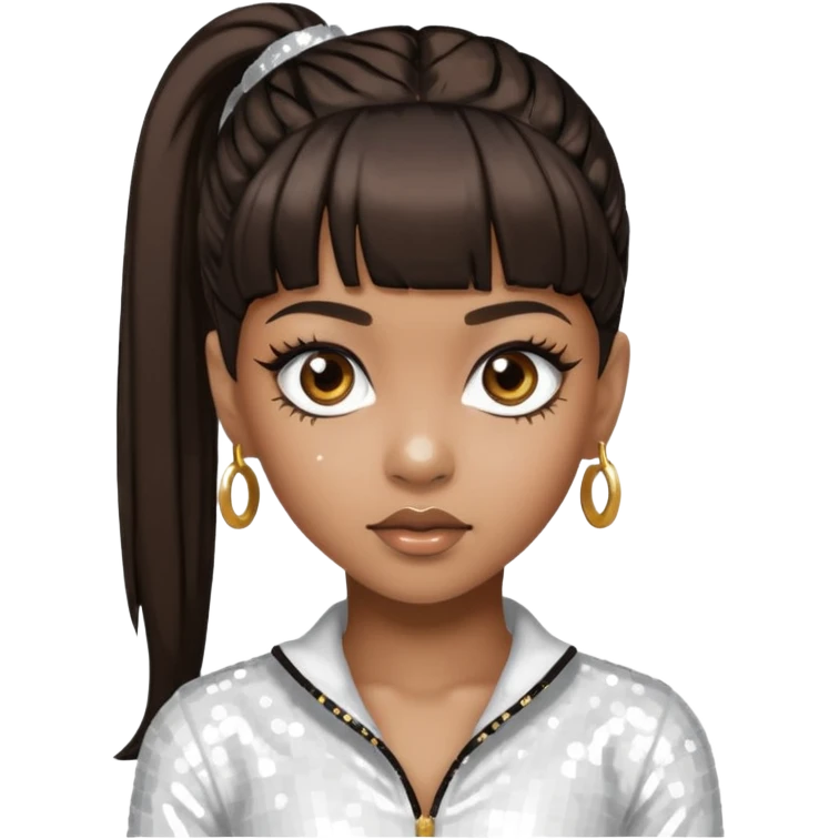 Left Eye from TLC with dark brown ponytail hair, white sequin outfit emoji