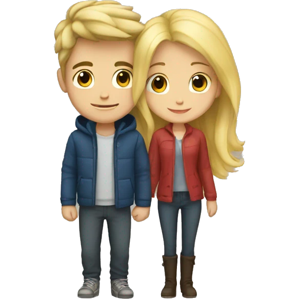 A blonde-haired girl and a dark-haired boy cuddling emoji