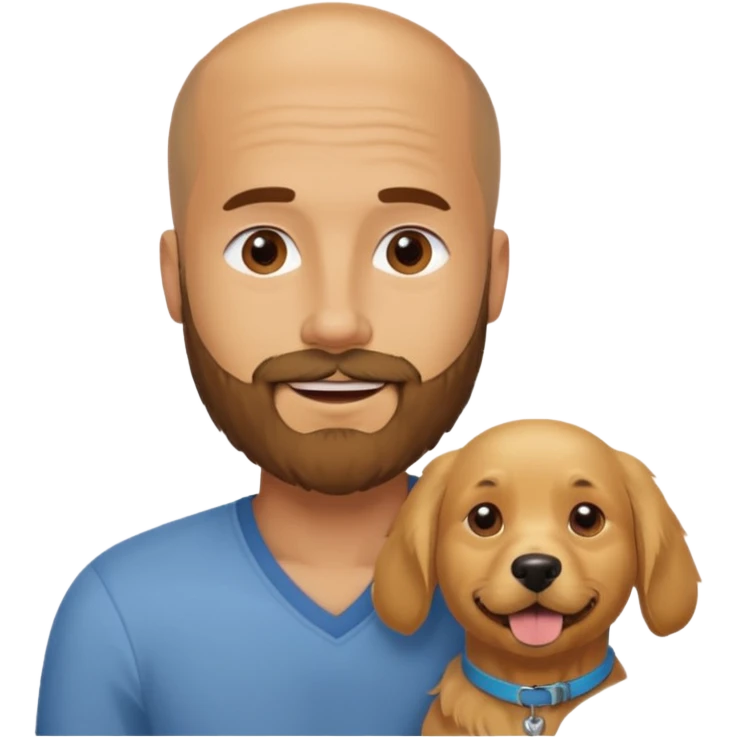 men with dog, 3 day beard, no hair emoji