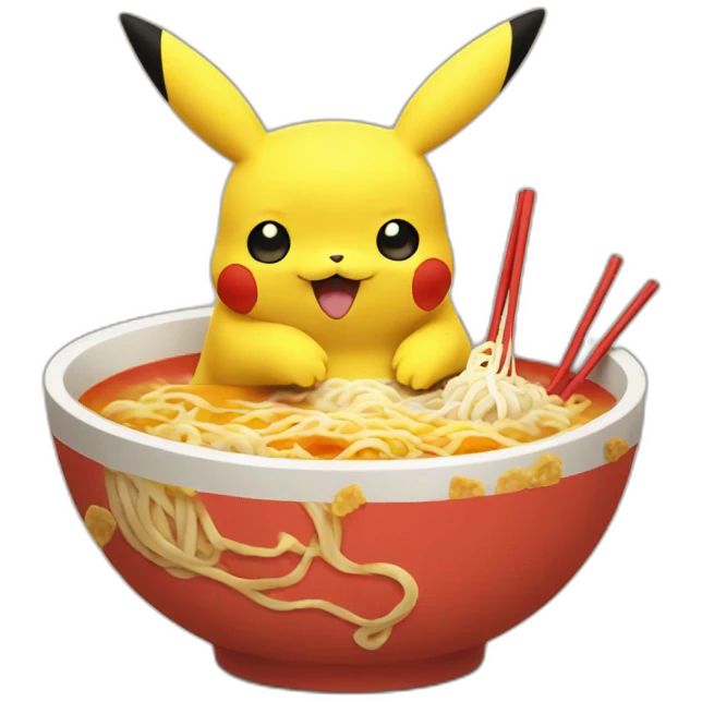 pikachu eating ramen emoji