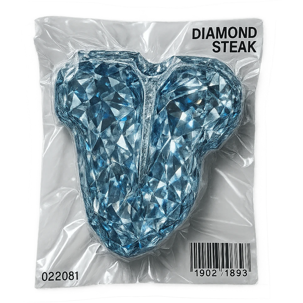 meat steak made of diamond, glossy and puffy, vacuum-sealed style emoji