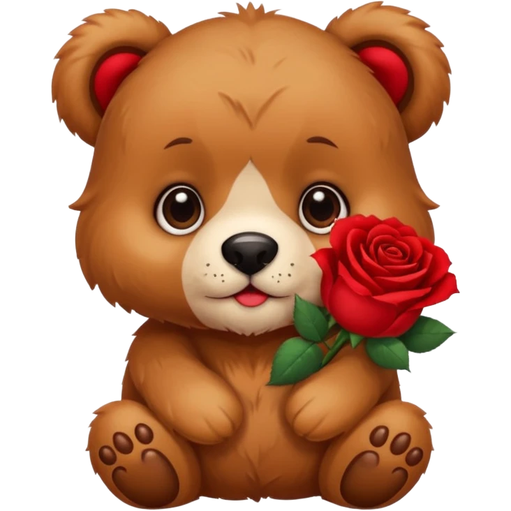 Cute bear with puppy dog eyes holding roses  emoji