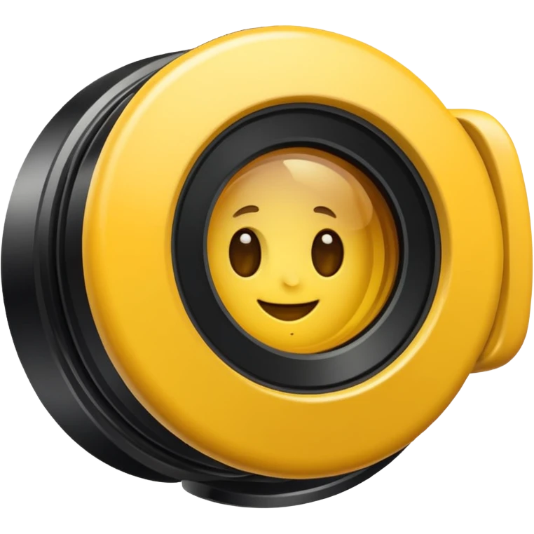A simple camera lens, apple emoji style, 3/4 view, yellow emoji
