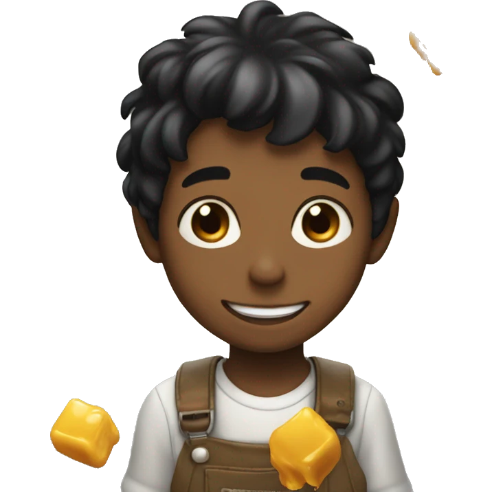 smiling boy with black hair, getting honey poured on him emoji