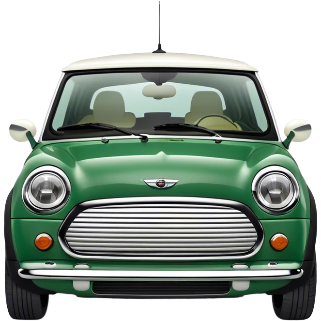 English green mini Cooper with white ceiling front angular view emoji