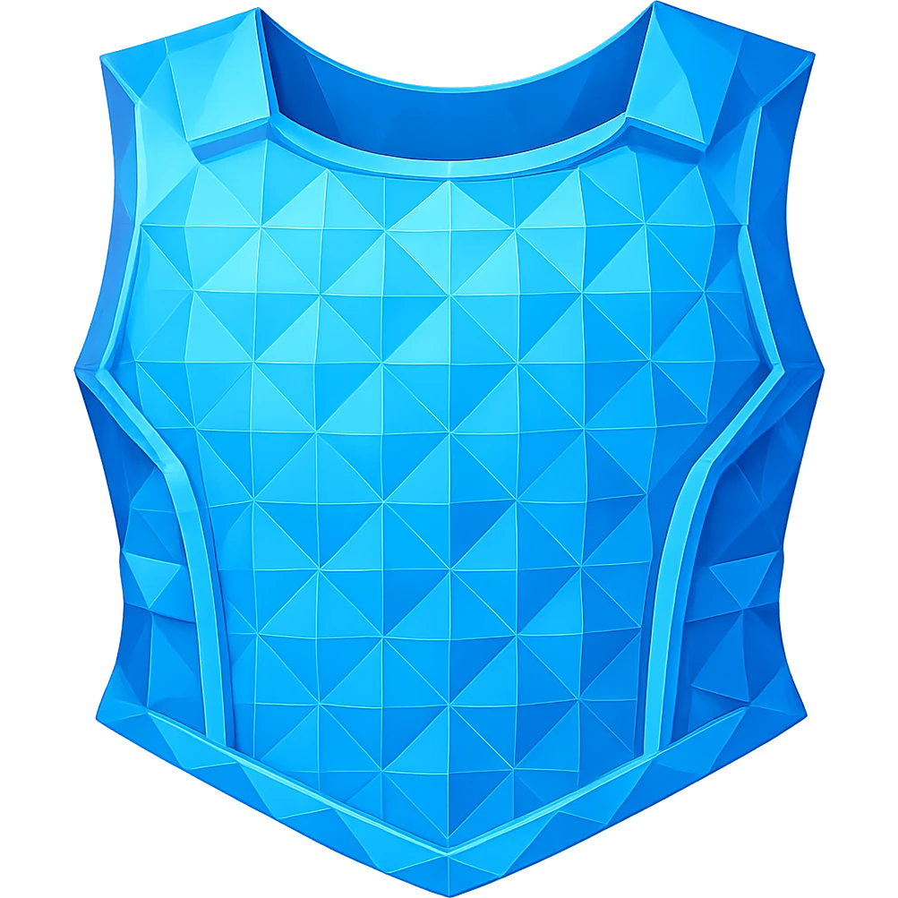 Make the diamond plate body a little bit lighter blue to match the color of the diamond plate legs shown in the reference. Keep it sleeveless and crystalline. The style should resemble emoji style with a transparent background. emoji