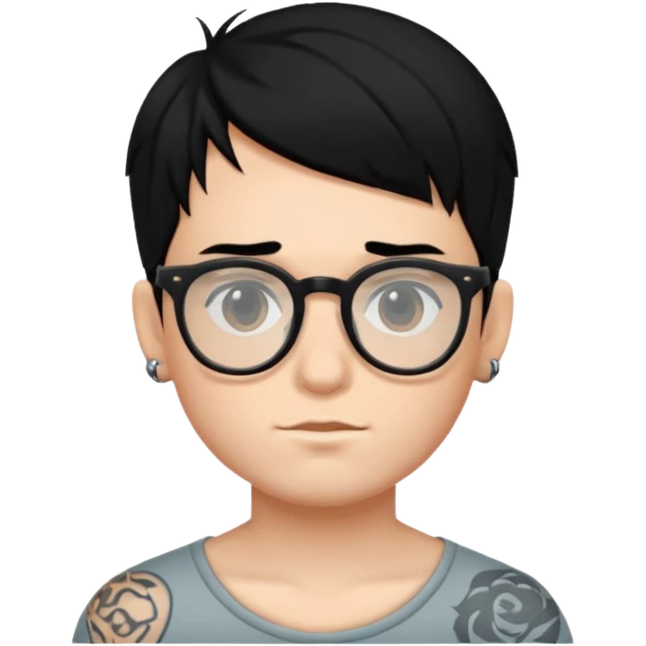 Has un chico con anteojos y tatuajes con pelo negro piel blanca emoji