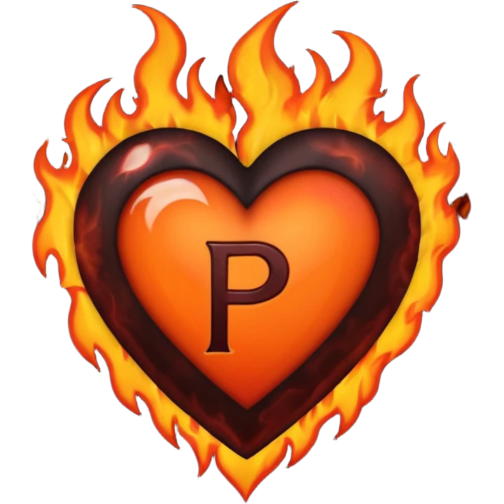 Can you make a dark orange heart with a dark red letter in the middle in a gothic style, the letter is P, I also want it to have some flames emoji