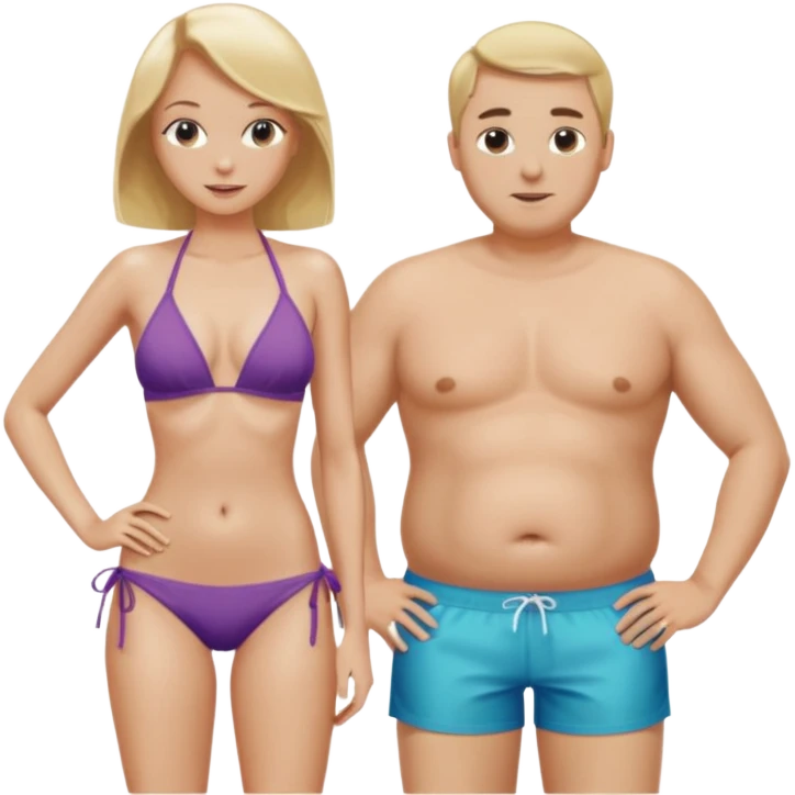 Emoji, 2 alte personen an der poolbar: 1x Frau sehr schlank mit mittellangem, blondem Haar, Bikini/ 1xMann: dicker Bauch, Halbglatze, Badeshorts.  emoji