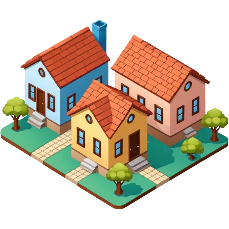 group of 3 houses representing neighborhood isometric houses on transparent background emoji