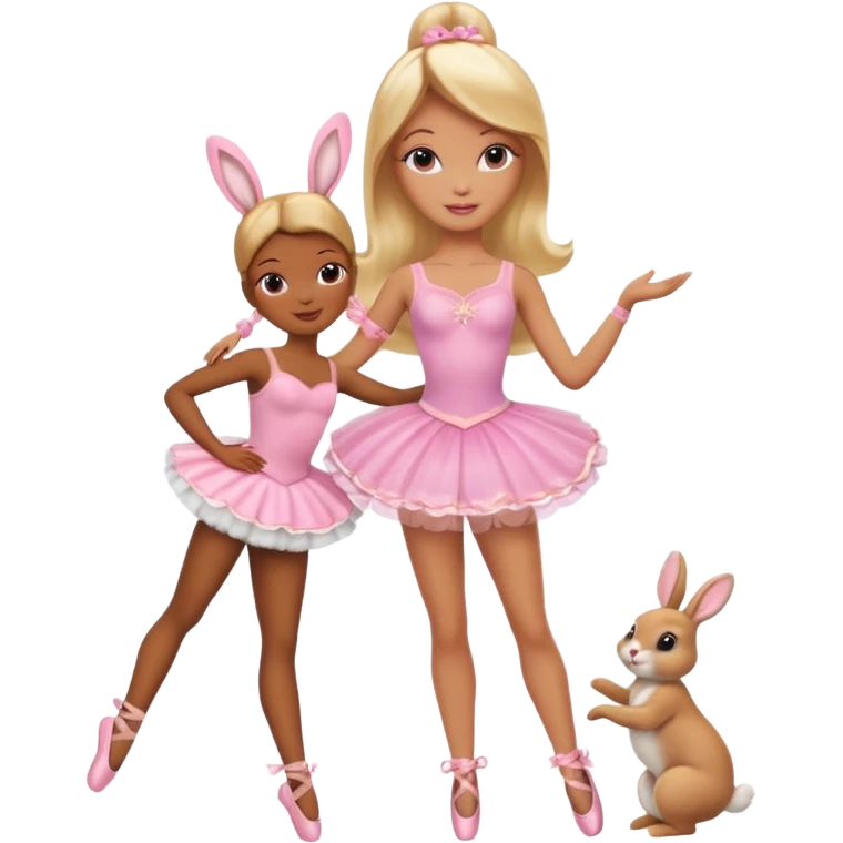 Brown skin blonde hair barbie ballerina holding bunny  emoji