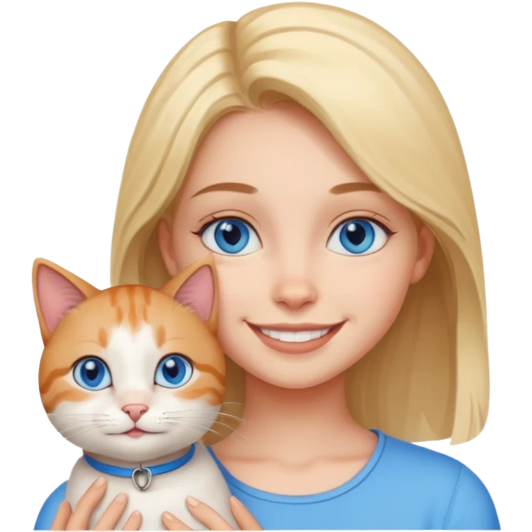 smiling girl with a cat with the girl with blue eyes emoji