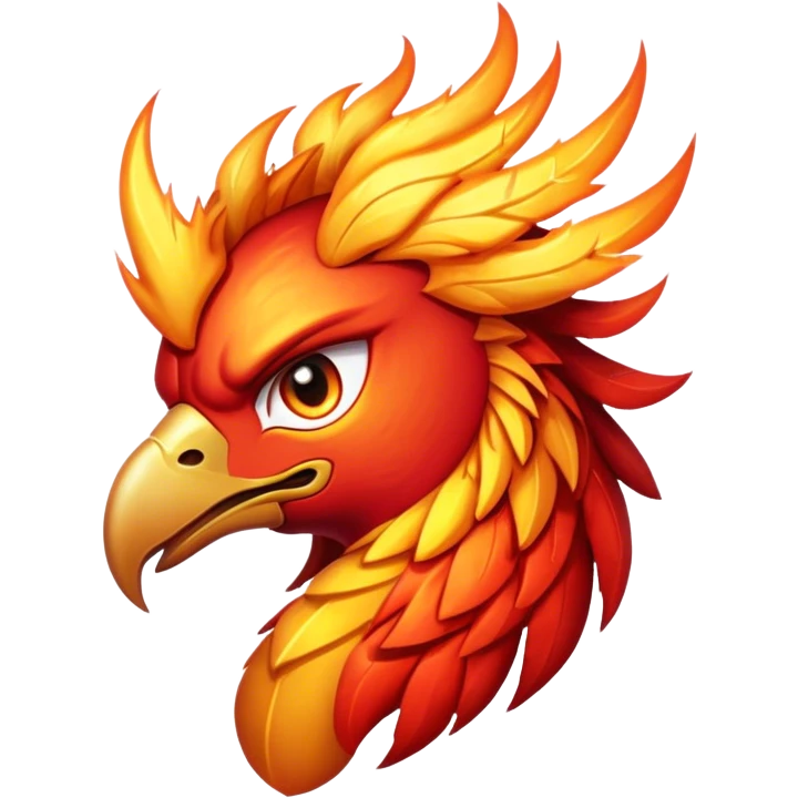 Cinematic Fierce Battle-Hardened Mystical Fire Phoenix Portrait Emoji, head tilted with an aggressive, unwavering gaze that speaks of relentless combat. The flame-kissed form is marked by rugged, charred feathers and vivid battle scars. Its blazing eyes radiate raw intensity and steely resolve, rendered with lifelike detail and stark natural lighting, high shine, channeling an aura of unyielding warlike energy and valor, softened by a dynamic glowing outline that highlights its battle-earned ferocity. emoji