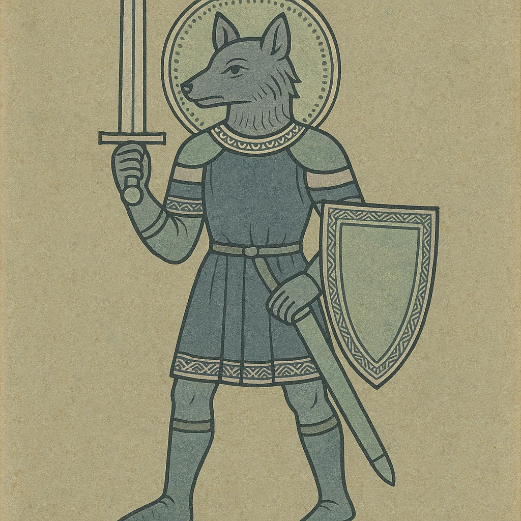 furry anthro character, medieval armor, heroic stance emoji