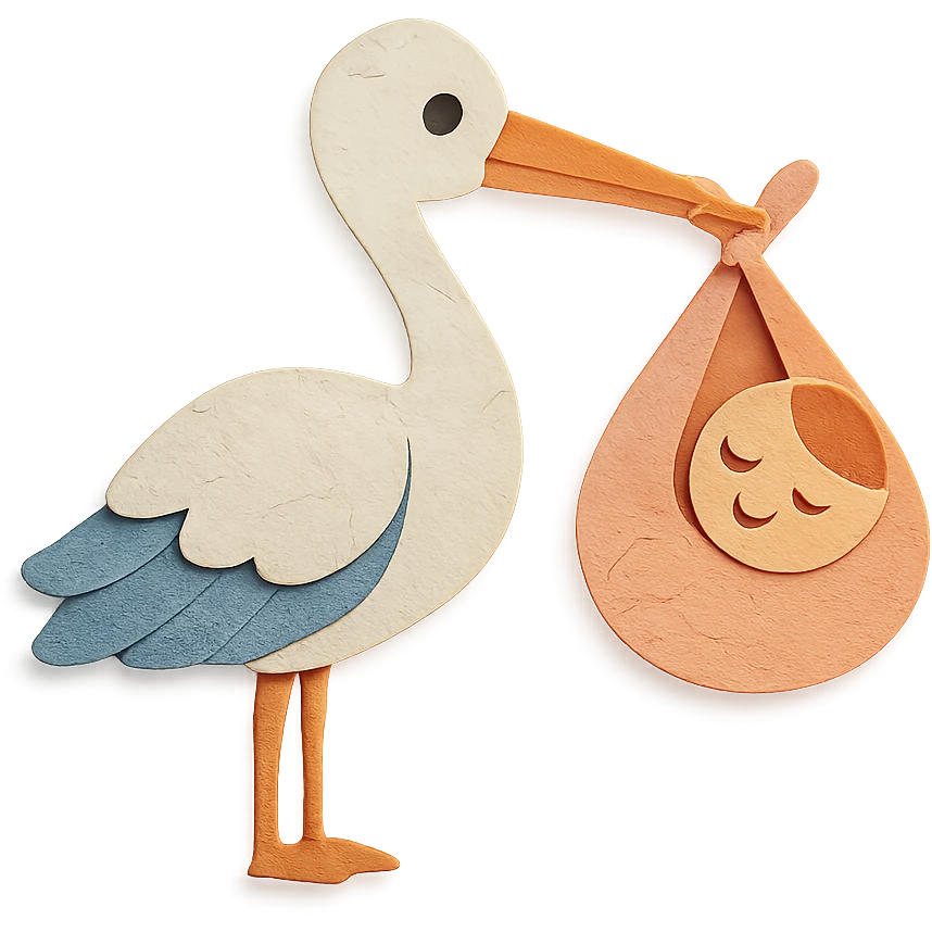 paper craft style stork with baby emoji