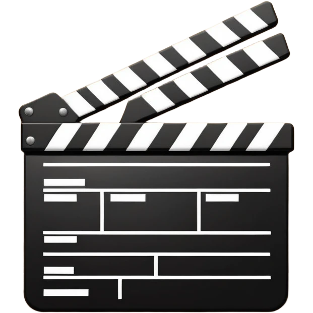 Ultra simplified movie clapper with black and white colors, two simple rectangles with a diagonal line, minimal design emoji