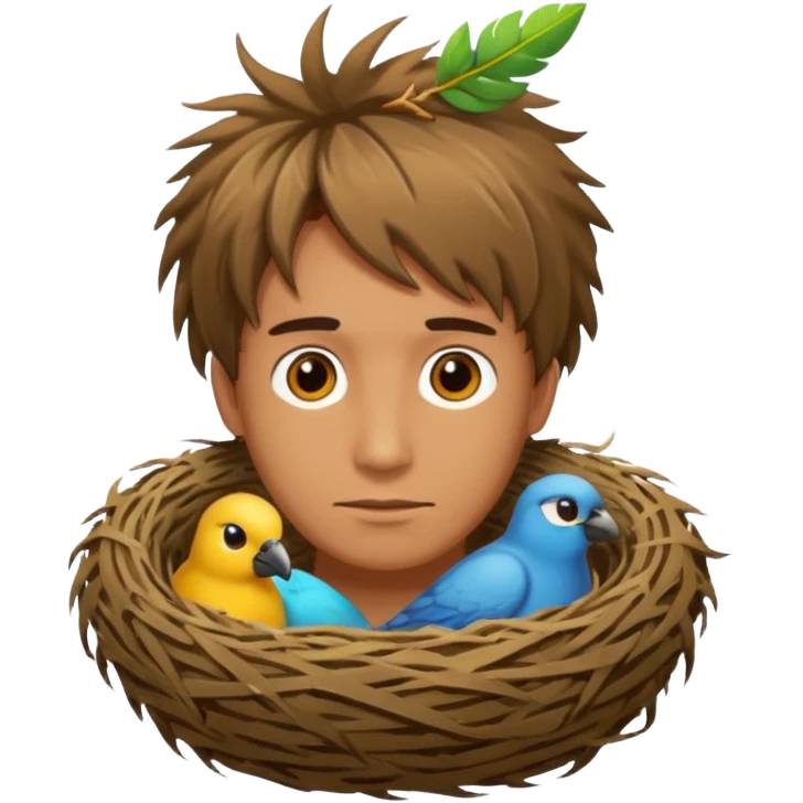 Man who has a birds nest on top of his head for hair emoji