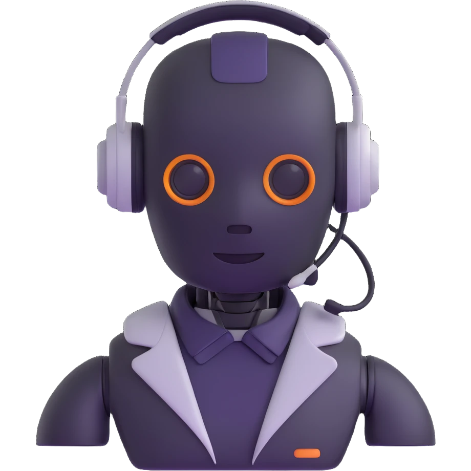 Robot customer service representative with headset in chat interface emoji