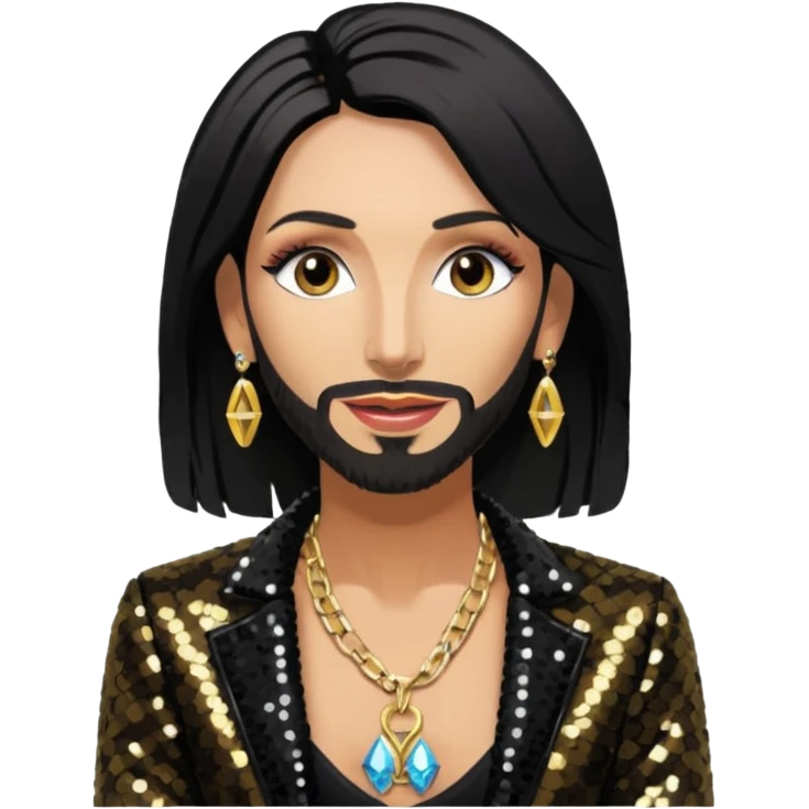 Conchita Wurst with black sequin jacket, shirtless with necklace  emoji