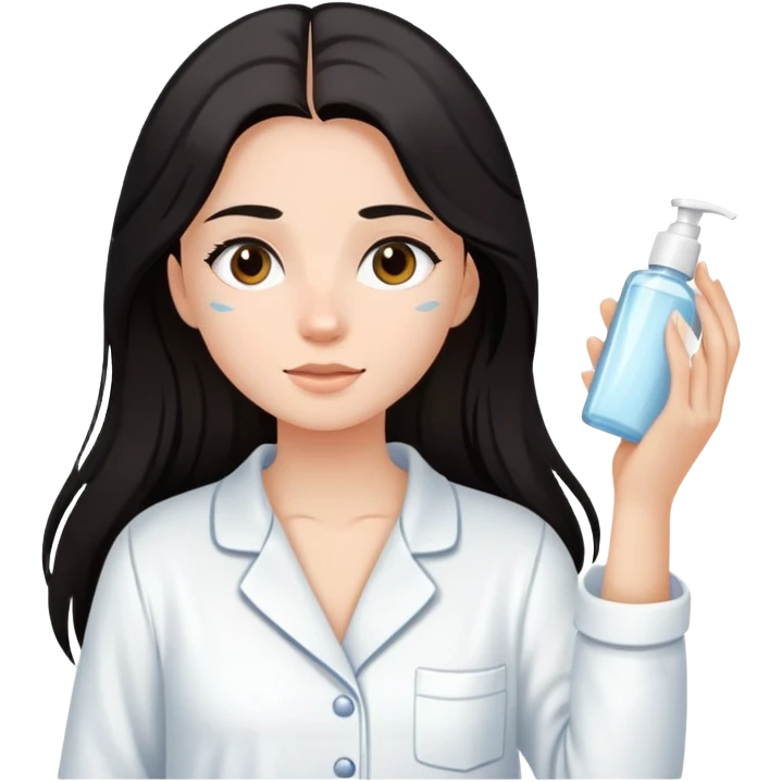 Girl with dark long hair doing skincare in a white Pyjama emoji