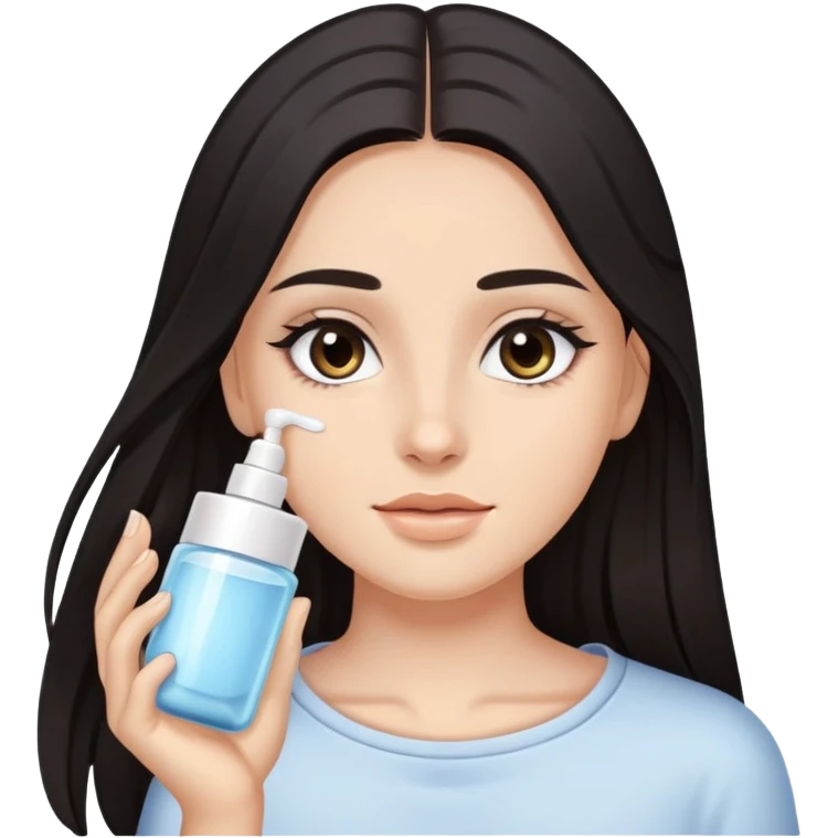 Girl with dark long hair doing skincare emoji