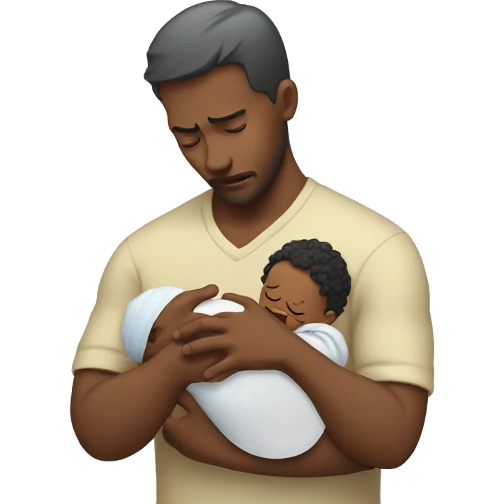 Man crying holding baby emoji