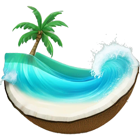 Tropical water wave with a coconut emoji