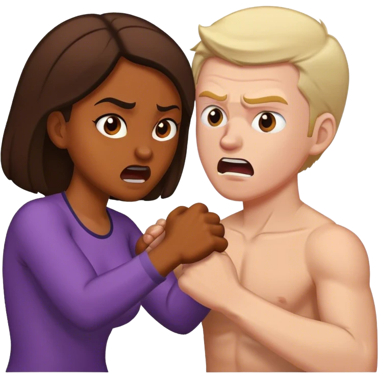 Brown skin woman white man tussling emoji