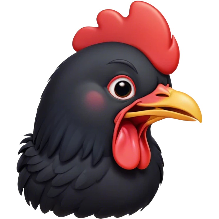 Cinematic Cute Yawning Black Chicken Portrait Emoji, Head tilted slightly with a dramatic, wide-open yawn, showcasing a soft, glossy black plumage with subtle hints of iridescence and a distinctive red comb, floppy wings slightly drooping, round beady eyes barely open in drowsy contentment, Simplified yet irresistibly adorable features, highly detailed, glowing with a soft, cozy glow, high shine, relaxed yet expressive, stylized with a touch of whimsy, bright and endearing, soft glowing outline, capturing the essence of a sleepy yet affectionate chicken, so drowsy it feels like it could stretch out of the screen and curl up for a nap! emoji
