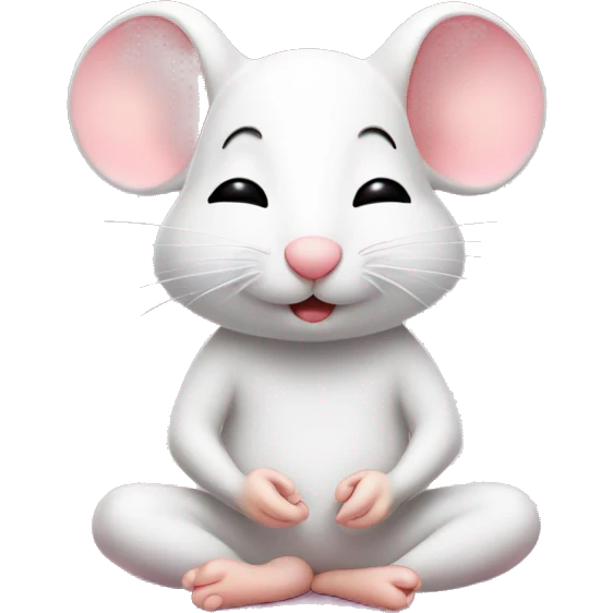 Cute little white mouse meditating with eyes closed on a pink yoga mat  emoji