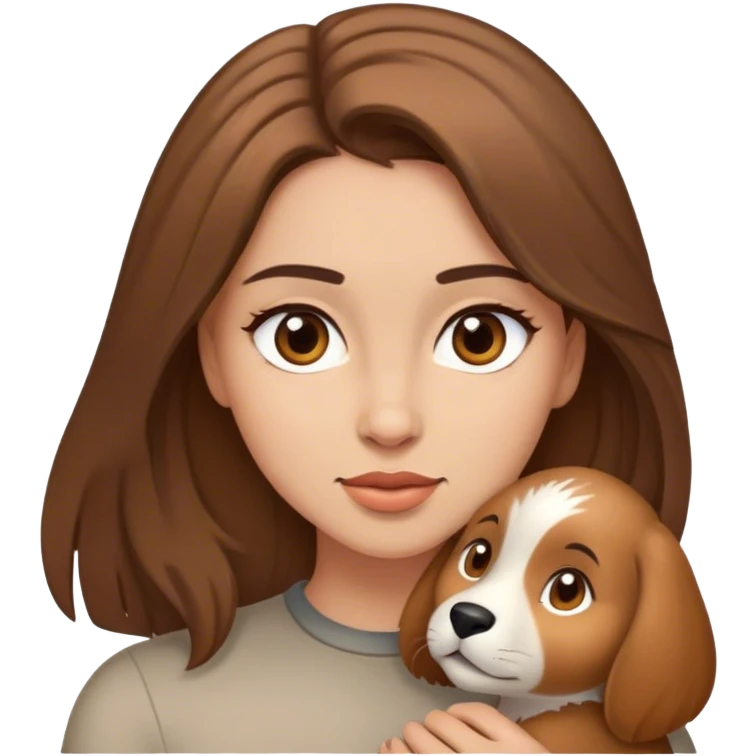mulher morena clara de cabelos castanhos escuros, tamanho medio, olhos castanhos, que gosta de animas emoji