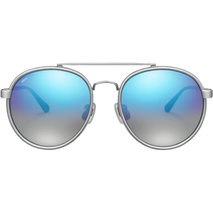 A pair of luxury sunglasses emoji with silver chrome frame, smooth rounded lenses, reflective metallic surface, high-end swag aesthetic, minimal and clean design, iOS emoji style, centered, white background emoji