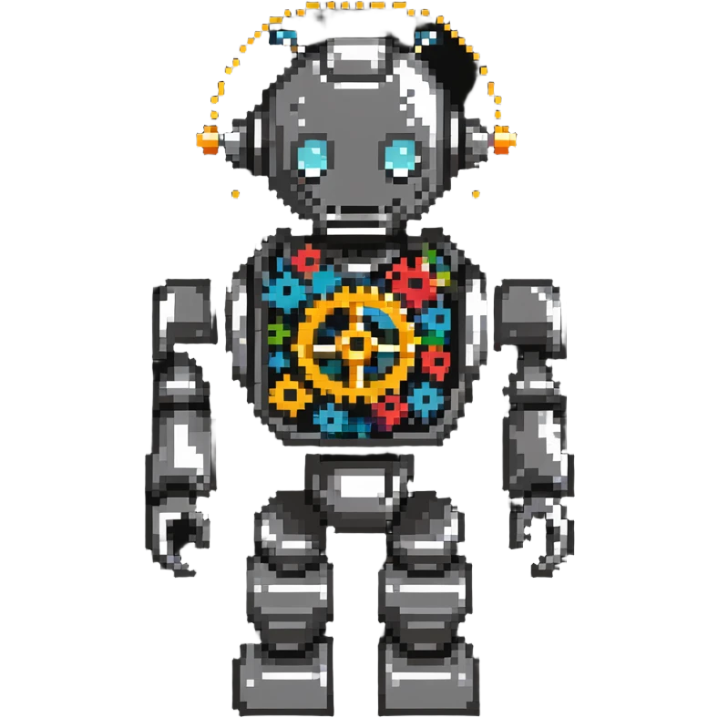robot with gears and data streams pixel art emoji