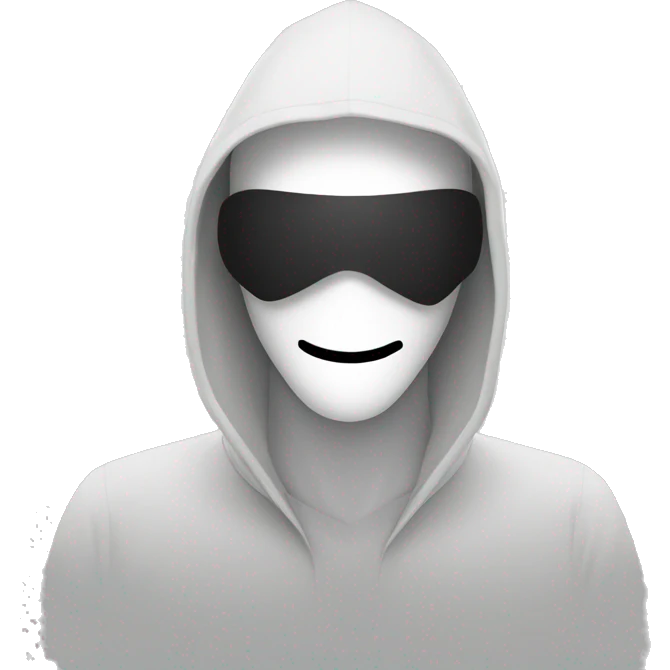 Computer hacker wearing  anonymous mask emoji