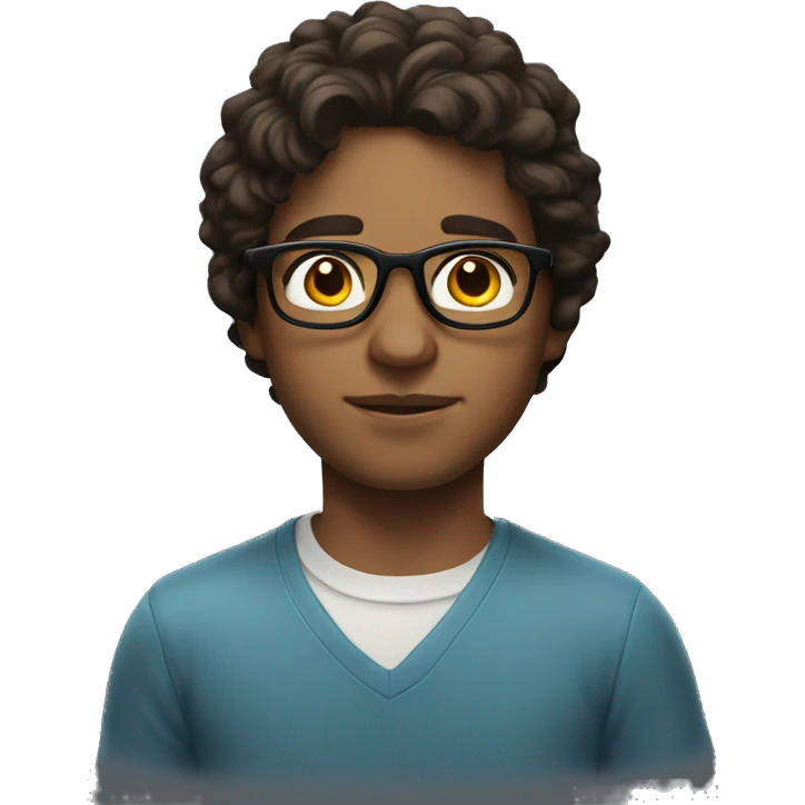 Brunette boy with light and wavy hair, glasses and mile eyes emoji