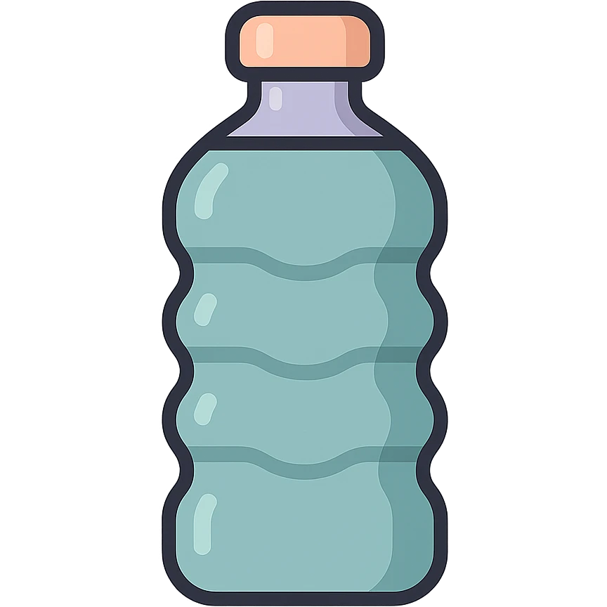 water bottle with embossed surface, icon-color-outlined style, Chinese eastern style, thin clean contours, soft rounded shapes, pastel palette #98B5BC, #B5B3C1, #C9A3C9, #E4C0CA, #F7DCD1, #F7C0AA, detailed shadows and highlights, soft lighting, transparent background, no decoration emoji